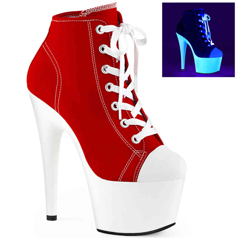 Pleaser - ADORE700SK Bottes de plateforme, Pole dance chaussures - Chaussures de pole dance - Rouge/Blanc